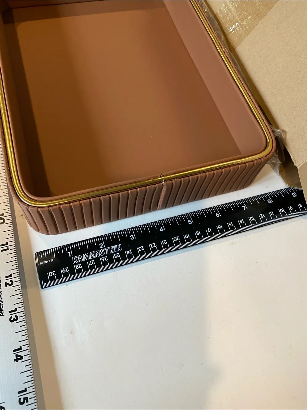 NIB Brown Leather Night Table Organizer or Trinket Tray